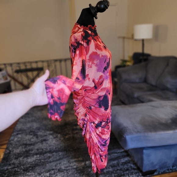 NWOT Bold Elements Pink Watercolor Ruched Long-Sleeve Dress Size XL - Picture 5 of 13